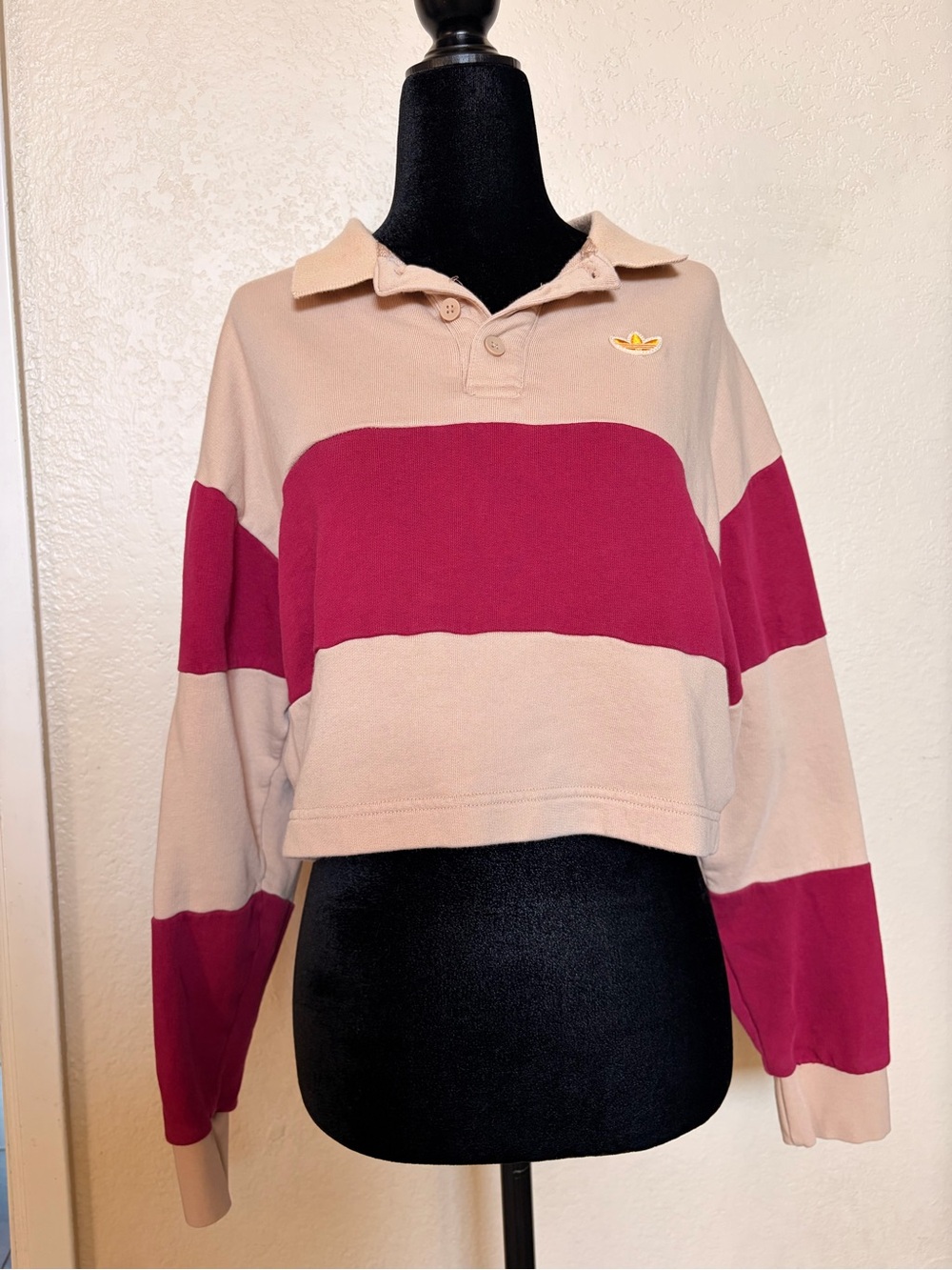 Adidas Originals Class of 72 Striped Rugby Polo Cropped Sweatshirt Pullover